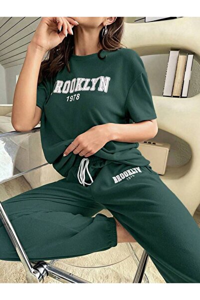 AMMA Unisex Brooklyn Printed Bottom Top 100% Cotton T-Shirt Tracksuit Set