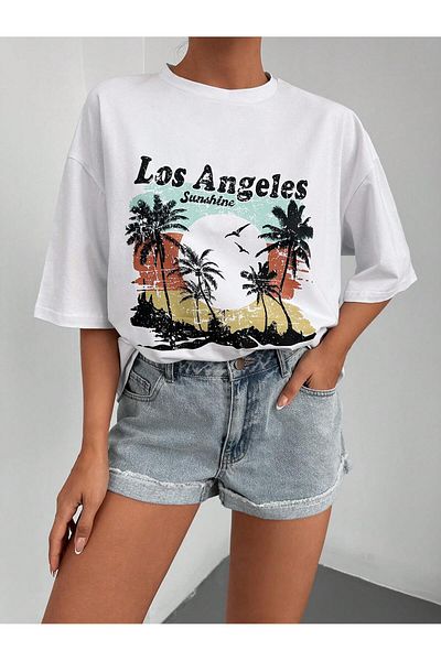 Jose Clothing Μπλουζάκι Unisex Λευκό εμπριμέ από οργανικό βαμβάκι Oversize κοντό μανίκι