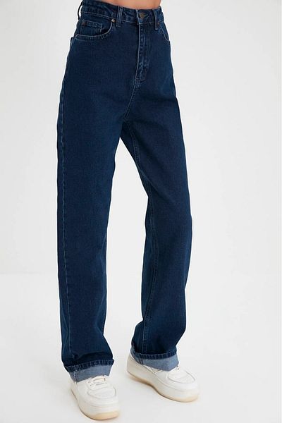 BROSERER Pantaloni largi de damă Laara, albastru bleumarin, cu talie înaltă, blugi din denim