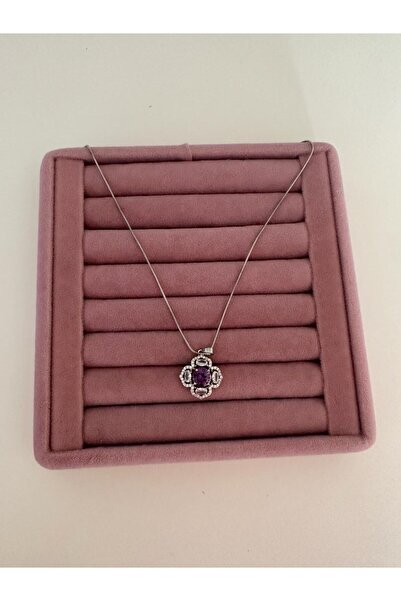 FLAWSOME JEWELRY STORE Yonca Model Mor Zirkon Taşlı Çelik Kararmaz Kolye