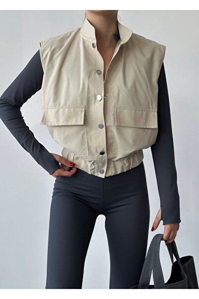 Genel Markalar KADIN ÇITÇITLI CEP DETAYLI BEJ YELEK