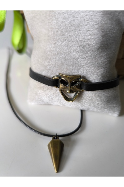 Mask Leather Bracelet & Triangle Necklace