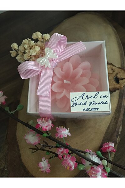 sakızağacı atölye Pembe Lotus Çiçeği Mum Yenidoğan Hediyeliği Söz,Nişan,Düğün...