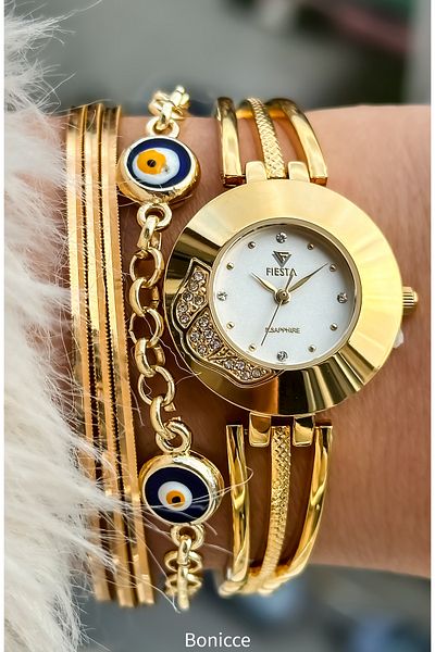 Fiesta Gold Yellow Steel Cord Bridal, Engagement, Wedding Small Case Wristwatch