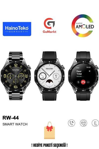 GoMarkt Haino Teko RW44 Çelik Kasa Akıllı Saat 3 Kordonlu Hediye Paketi Seçeneği
