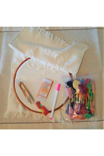 ALMİŞ Kanaviçe Seti 25 Ip 50*30 Kadife Havlu 6 Iğne 22 Cm Kasnak Uçan Kalem I...