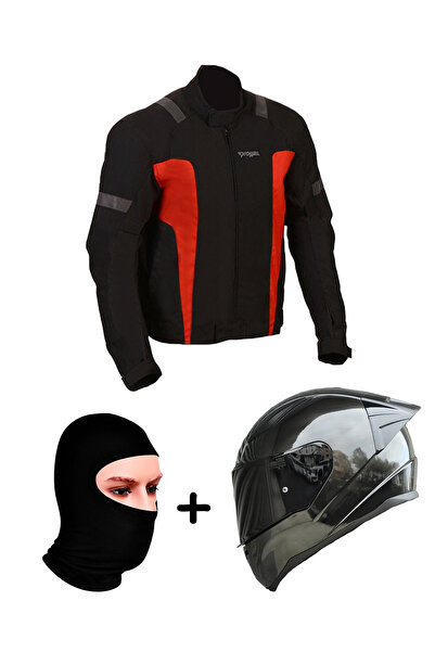 LS2 معطف بروهيل جامبيا أسود-أحمر+خوذة جينز سريعة 2+بروهيل بالاكلافا