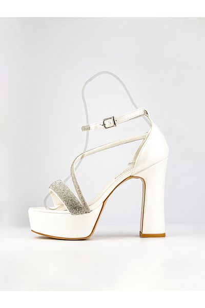 E&L Company 13.5cm Off-white leather and silver stones, running guaranteedThe bottom is non-slip