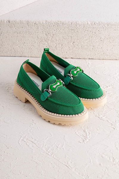 Getcho Зелени трикотажни дамски мокасини обувки Rinsel Buckle