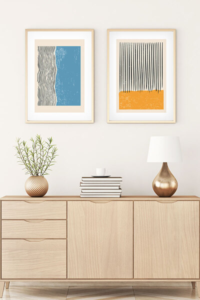 huhuli Set de pictură modernă cu ramă din lemn huhu107