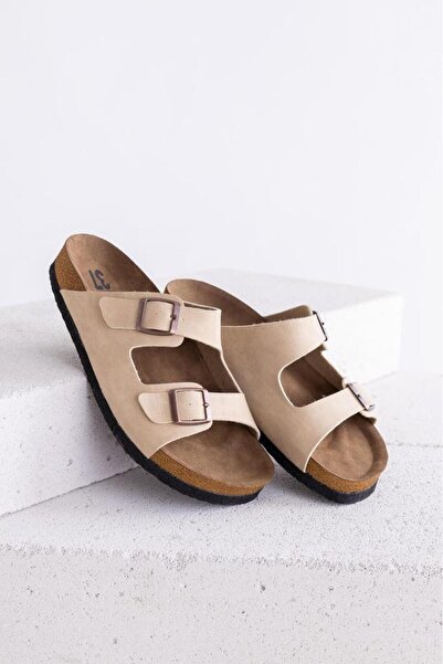 Getcho Marsiya Γυναικείες Παντόφλες Διπλής Πόρπης Μπεζ Σόλα Μανιτάρι Μαύρη Άνετη Καλοκαιρινή Ορθοπεδική Μη Εφίδρωση