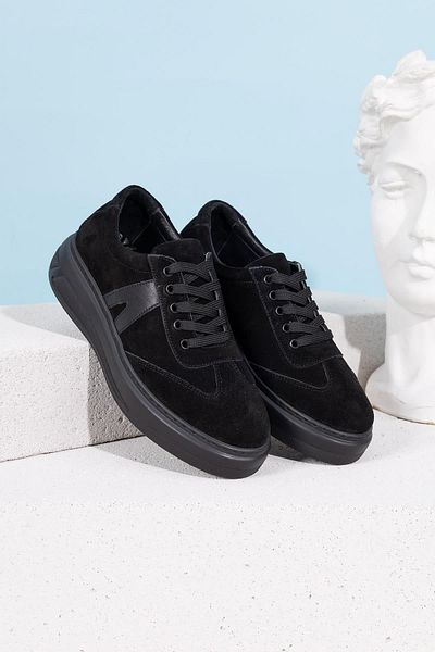 Getcho Kelly Women's Genuine Leather Black Suede Casual Shoes