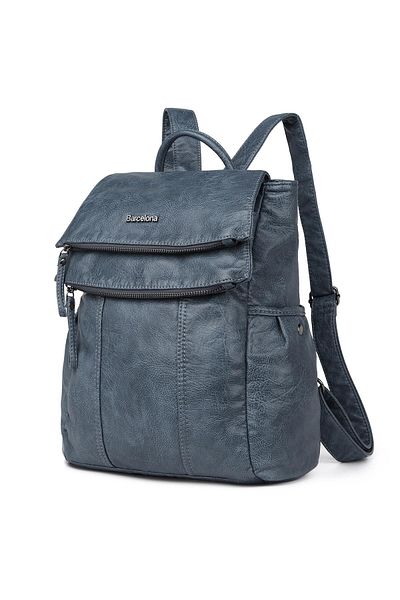 Getcho Rucsac de damă din piele albastră spălată – impermeabil, mărime medie, compartiment pentru laptop