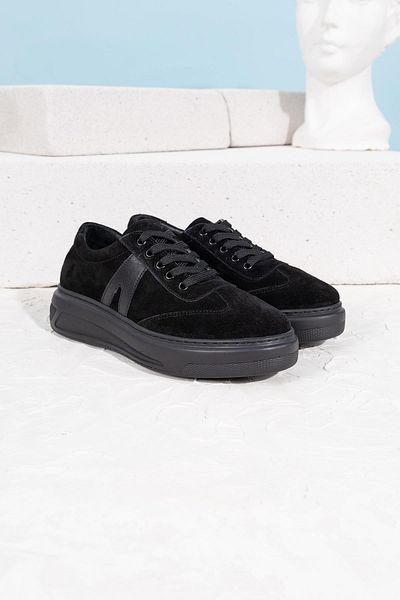 Getcho Kelly Women's Genuine Leather Black Suede Casual Shoes