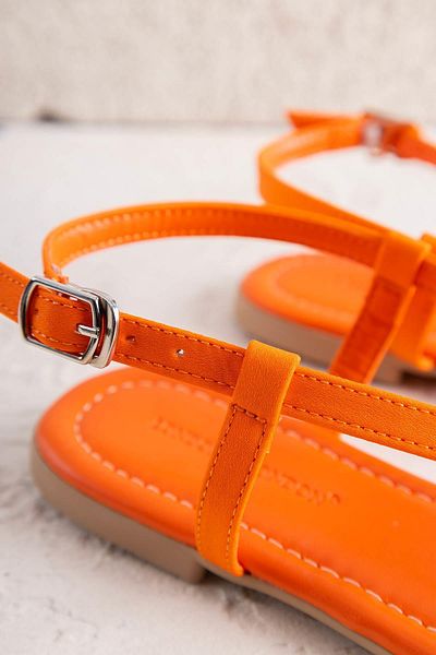 Getcho Lines Women's Orange Flip Flops Sandals Flat Sole Summer Casual Shoes Thin Strap Daily Model