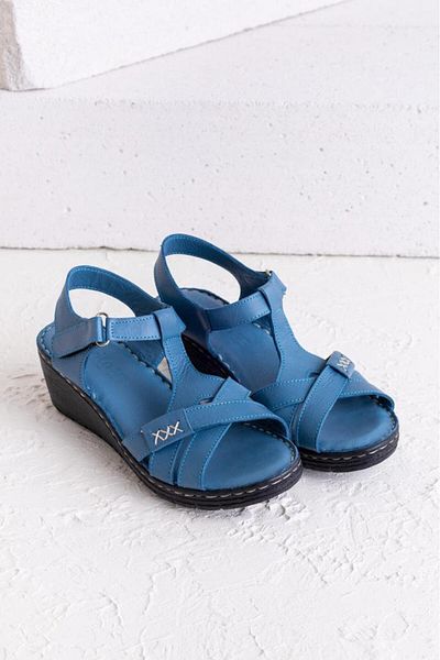 Getcho Sandale ortopedice de zi cu zi pentru femei Elroy albastre – Toc pană, model confortabil de vară cu velcro