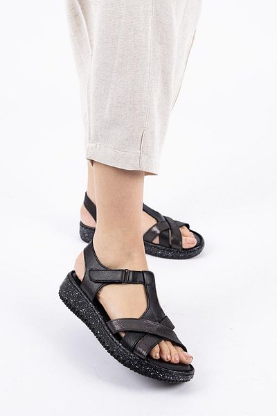 Getcho Edge Women's Genuine Leather Black Sandals
