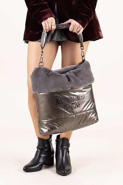 Getcho Geantă de umăr și geantă de tip crossbody pentru femei Kayron, din material parașuta, cu blană, cu curea reglabilă