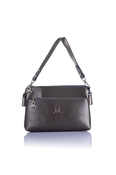 Getcho Tlea Women's Anthracite Double Compartment Shoulder Bag Zippered Outer Pocket Adjustable Strap Daily Use