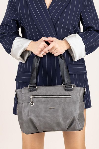 Getcho Juma Women's Gray Black Medium Shoulder Bag – Zippered, Double Handle, Suitable for Office Use