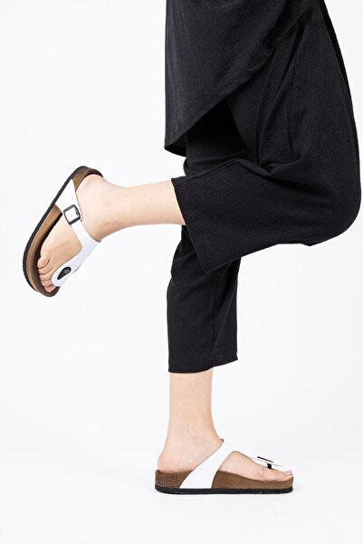 Getcho Papuci Teala pentru femei, albi, cu talpă din plută - talpă ușoară și moale