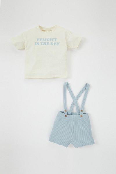 DeFacto Baby Boy Printed Short Sleeve T-Shirt Strappy Shorts 2 Piece Set Z1992a223sm