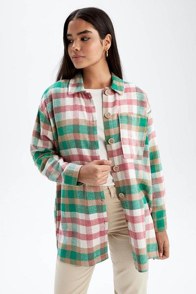DeFacto Relax Fit Checked Flannel Long Sleeve Shirt Tunic Y9945az22au