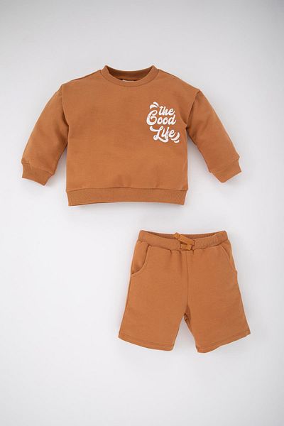 DeFacto Baby Boy Printed Sweatshirt Shorts 2-Piece Set Z1953a223sm