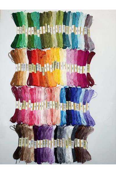 ALMİŞ 100 Different Colors Etamine, Cross Stitch, Brazilian Rococo Embroidery Floss Color Coded