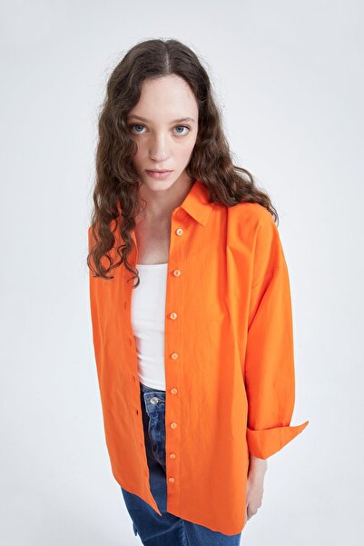 DeFacto Koszula oversize z kołnierzykiem, popelina, długi rękaw, 100% bawełna Tunika T5494az23sp