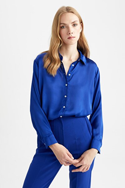 DeFacto Regular Fit Saten Uzun Kollu Gömlek Z2989az22au