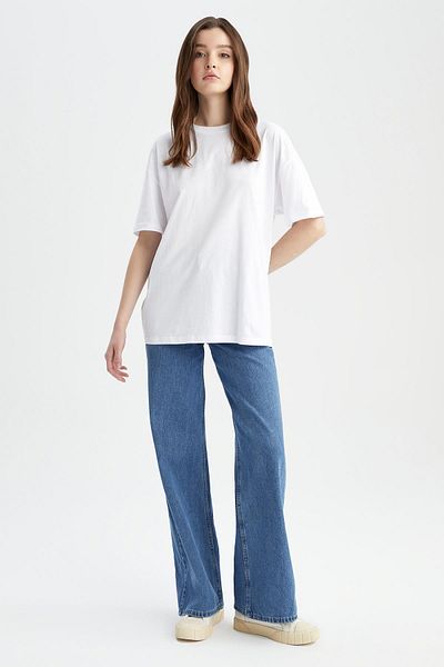 DeFacto Tricou cu mânecă scurtă, 100% bumbac, cu decolteu în formă supradimensionată V4136az23sp