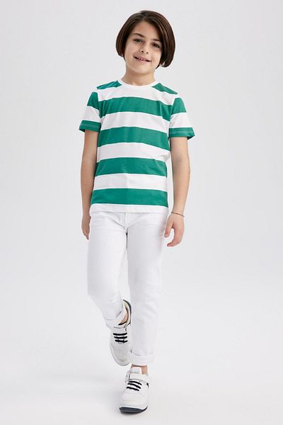 DeFacto Boy's Crew Neck Striped Patterned Short Sleeve T-Shirt Z2867a623sm