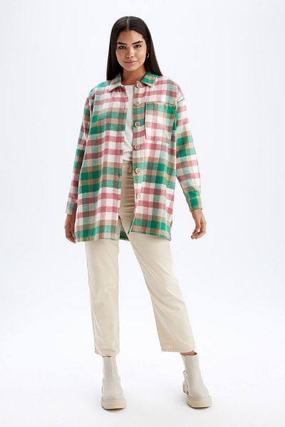 DeFacto Relax Fit Checked Flannel Long Sleeve Shirt Tunic Y9945az22au