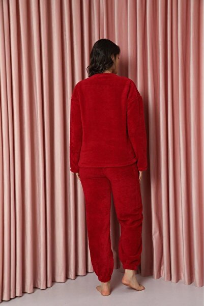 CALİA Kadın Sıfır Yaka Havlu Velsoft Pijama Takımı Peluşlu Kışlık