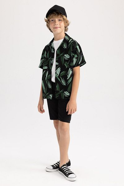 DeFacto Boy's Oversize Fit Viscose Short Sleeve Shirt Z1043a623hs