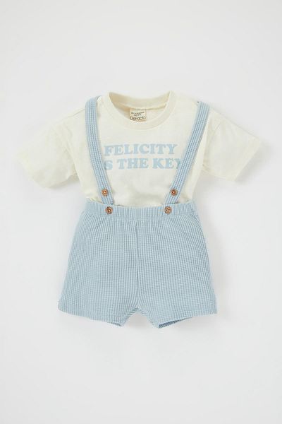 DeFacto Baby Boy Printed Short Sleeve T-Shirt Strappy Shorts 2 Piece Set Z1992a223sm