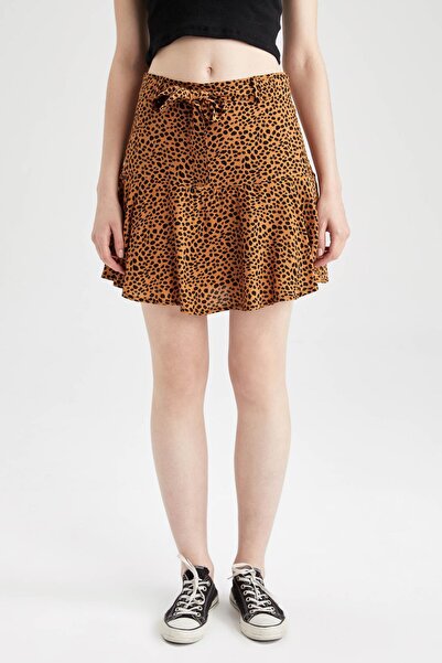 DeFacto Leopar Desenli Volanlı Mini Şort Etek Z1313az22au