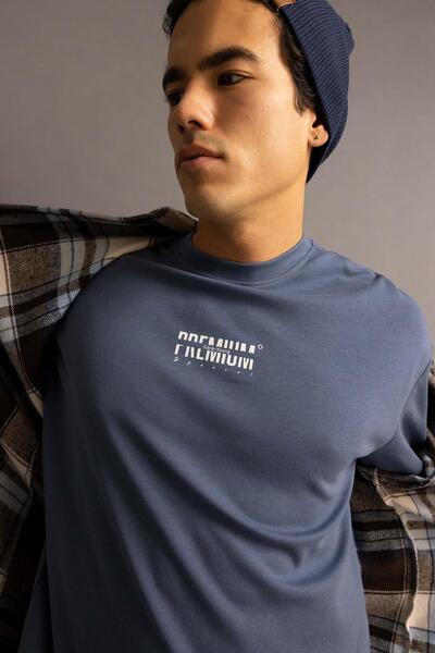 DeFacto Μπλουζάκι Comfort Fit Crew με στάμπα βαμβακερό κοντό μανίκι από βαρύ ...