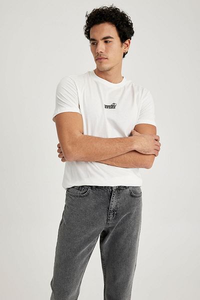 DeFacto Slim Fit Crew Neck Printed Short Sleeve 100% Cotton T-shirt Z3084az23sp