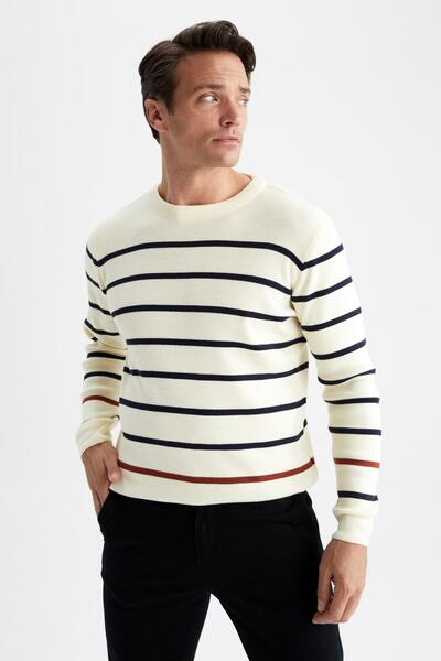 DeFacto Πουλόβερ Regular Fit ριγέ Crew Neck Z3058az22wn