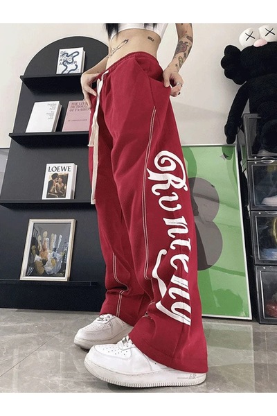 Köstebek Kırmızı Ters Dikiş Şeritli  Runteng Pantolon Sweatpants