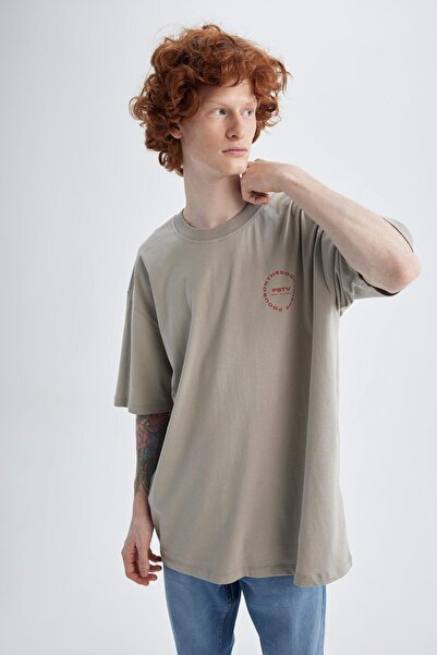 DeFacto Oversize Fit Crew Neck Back Printed Short Sleeve 100% Cotton T-shirt Z3088az23sp