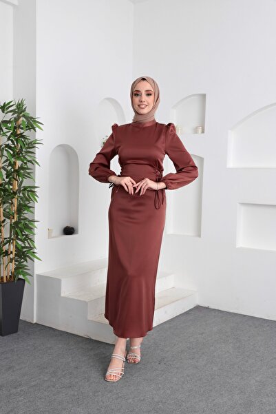 Aranlı tekstil Σατέν φόρεμα δεμένο στο πλάι