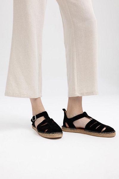 DeFacto Damen-Espadrille zum Hineinschlüpfen aus Leder und Wildleder mit flacher Sohle Z3263az23sm