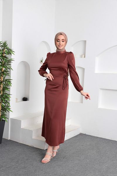 hacer ayaydın Side Piping Tied Satin Dress