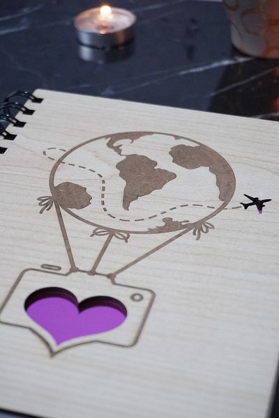markcat Balloon Patterned Wooden Notebook - Daily Use, A5 Spiral, Unlined - Gift Effect