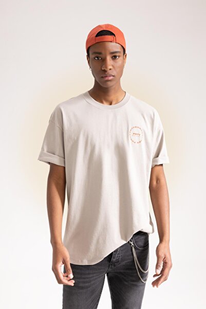 DeFacto Oversize Fit Crew Neck Back Printed Short Sleeve 100% Cotton T-shirt Z3088az23sp