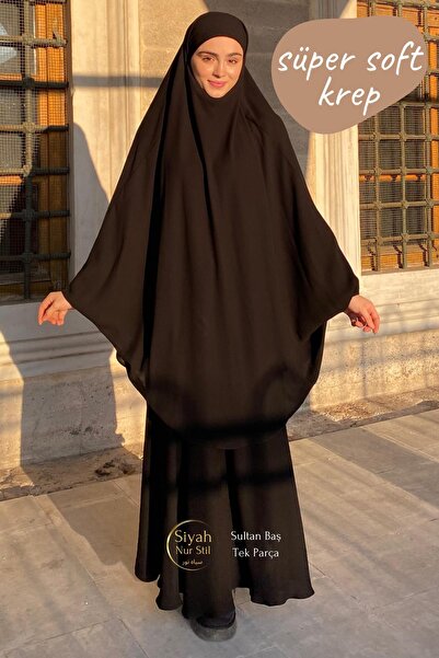 SİYAH NUR Sultan Baş Tek Parça Sandy Kol Süper Soft Krep Çarşaf