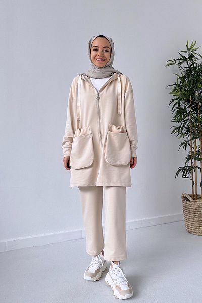 Ka Hijab Two Thread Set with Bag Pocket - Beige